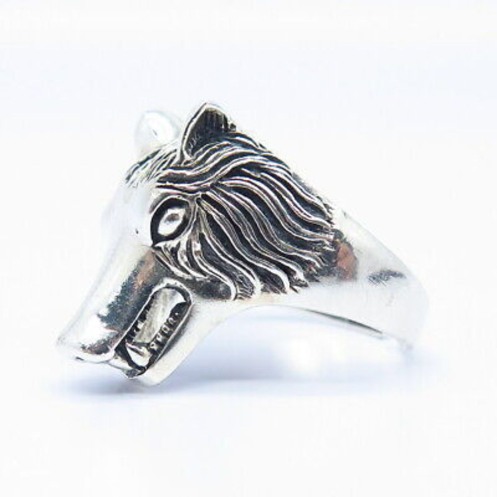 925 Sterling Silver Grinning Wolf Adjustable Men's Ring Size 10.5 - Picture 6 of 7